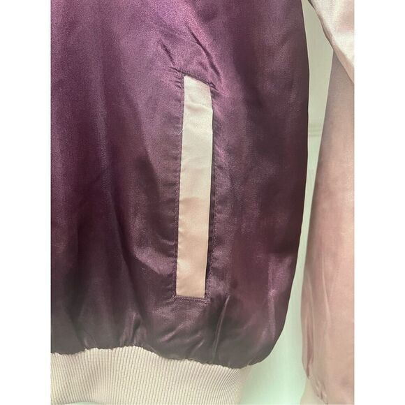 Pink & Burgundy Satin Floral Reversible Baseball Jacket sz M EUC - Picture 8 of 9